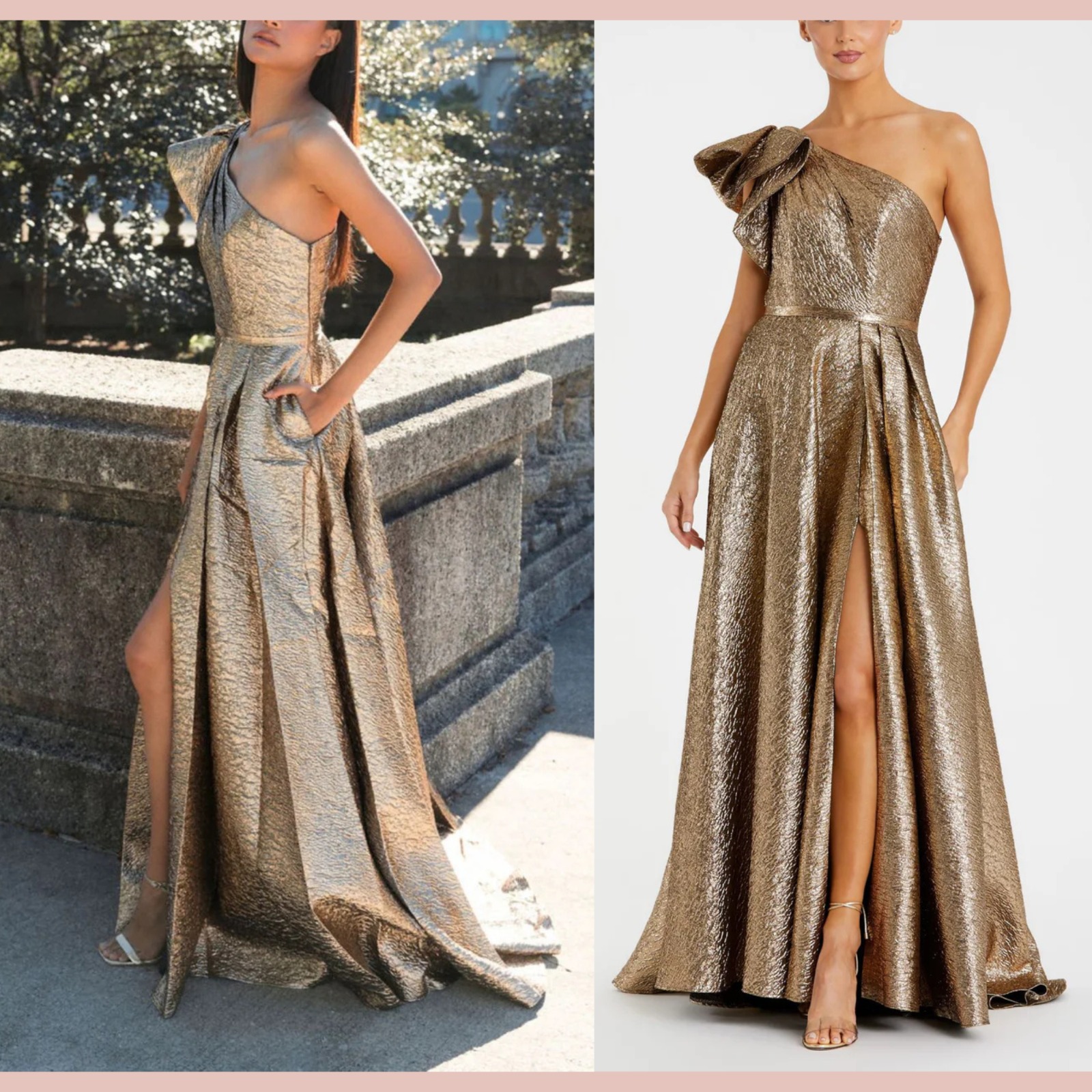 Nwt Mac Duggal [ 8 ] 67297 One Shoulder Metallic Ball Gown Antique Bronze J1812